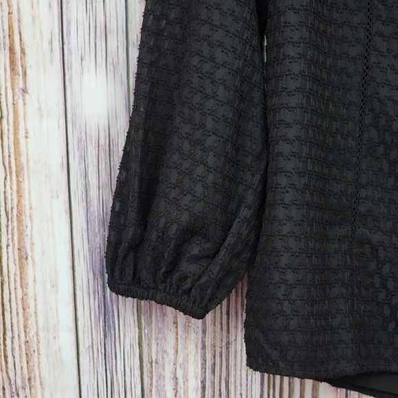 ISAAC Mizrahi Black Ladder Lace Dot Detail Blouse - Picture 5 of 14